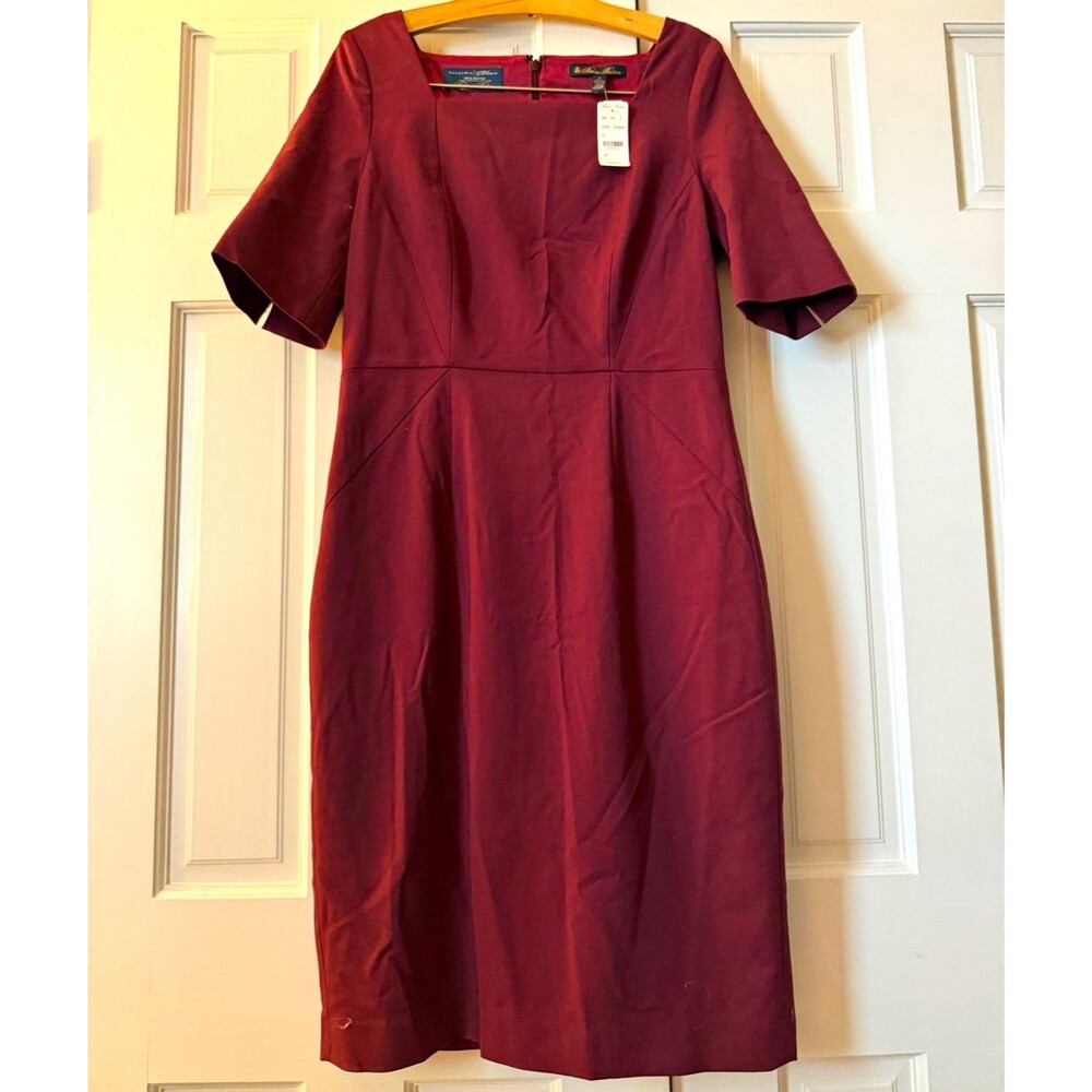 NWT Brooks Brothers Estethia GB Conte Burgundy Sheath Dress Size 12 Italy Fabric